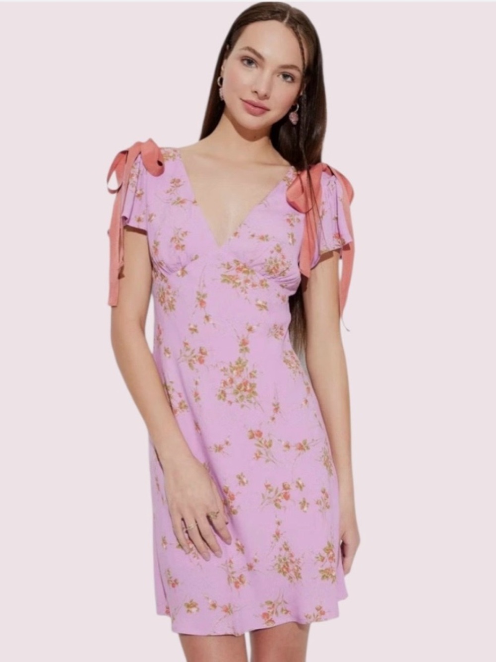 NWT Wild Fable Lilac Floral Cottagecore Flutter Sleeve Mini Dress